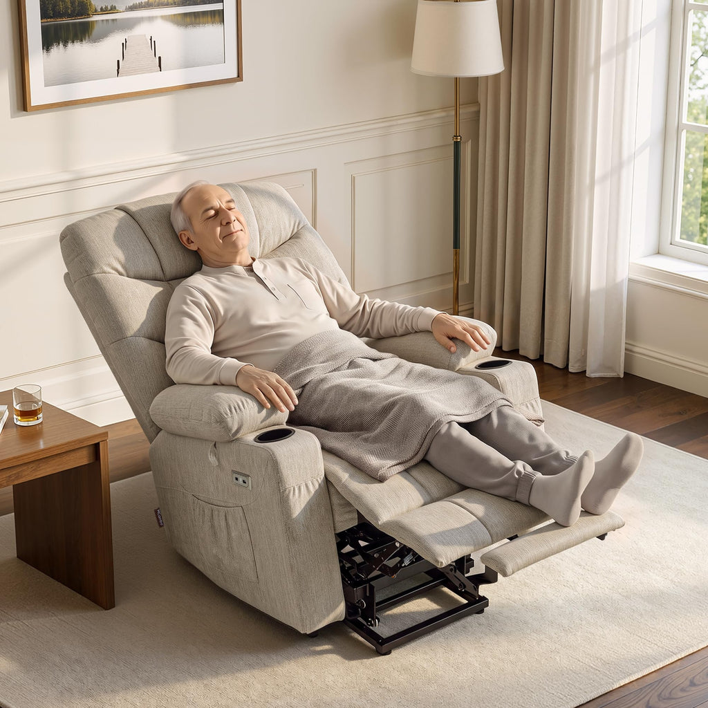 MCombo Power Lift Recliner for Elderly, Fabric 7287 (Light Grey, Medium)
