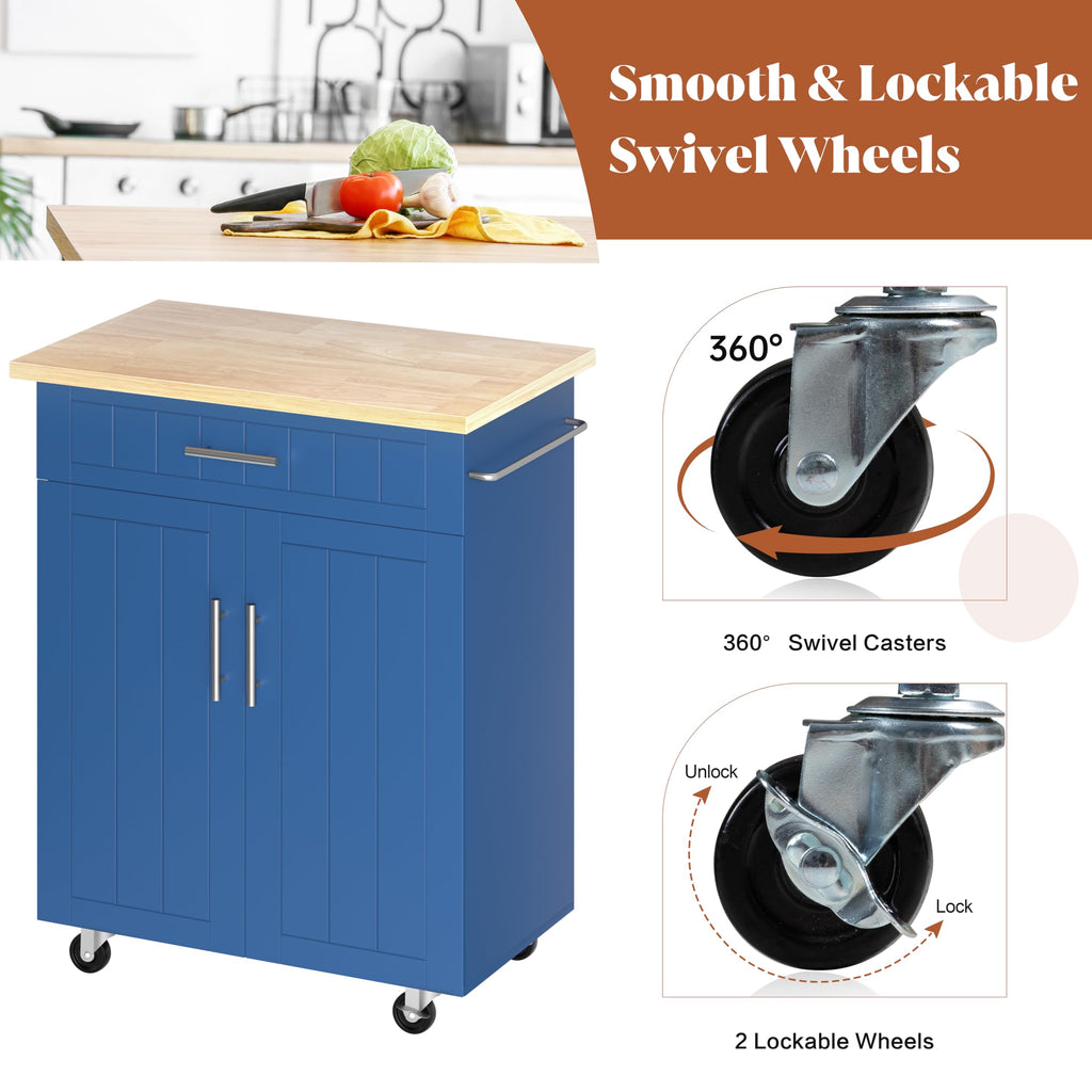 SUNLEI Kitchen Island Cart on Wheels with Storage Cabinet & Drawer, 26" Width Rolling Kitchen Table, Cart Handle for Towel Rack or Free Mobility, Kitchen Cart, Dining Room(Black)