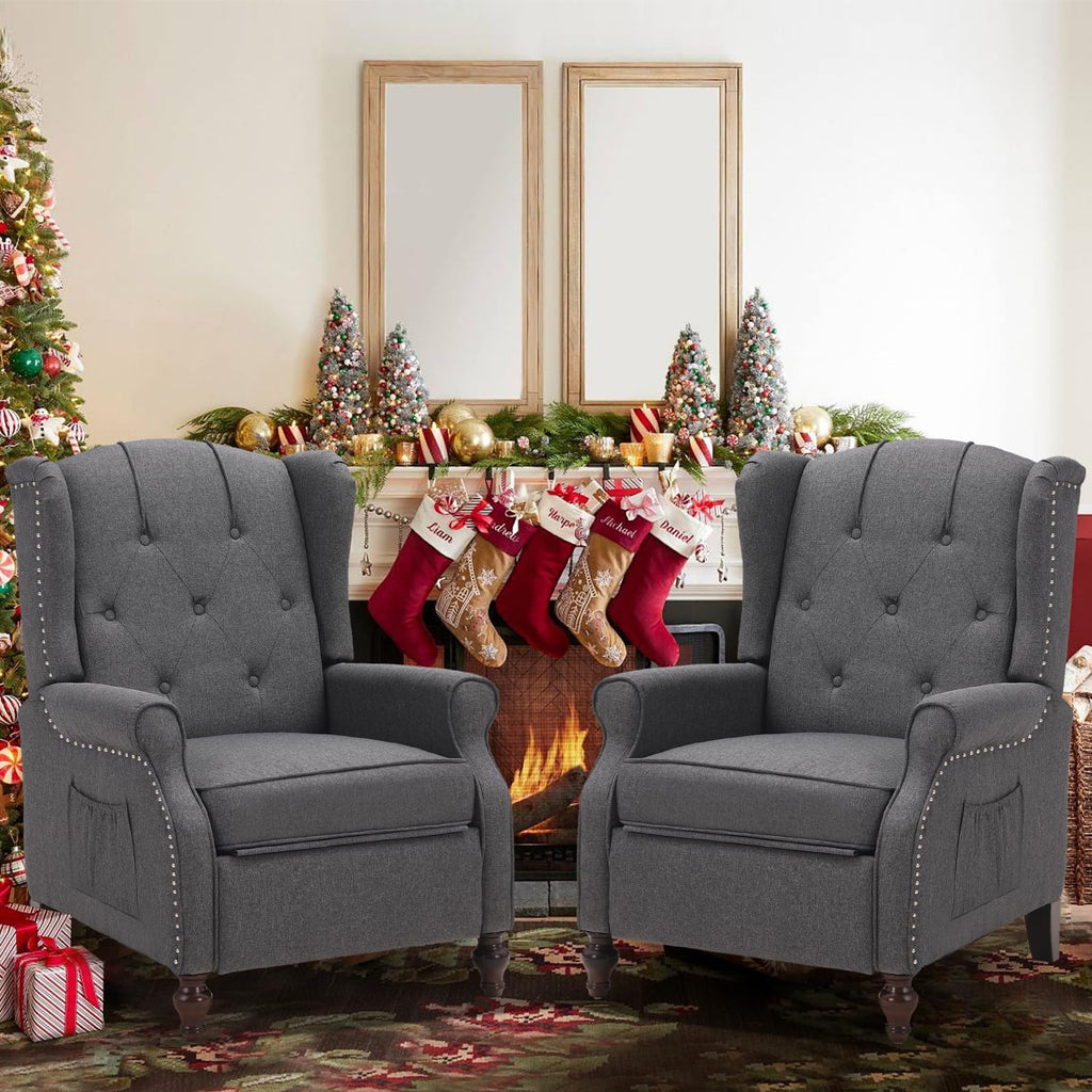 Wingback Recliner Chair - Tufted Arm Chair Recliner - Fabric Push Back Single Sofa for Living Room Adjustable Backrest (Blue Floral)
