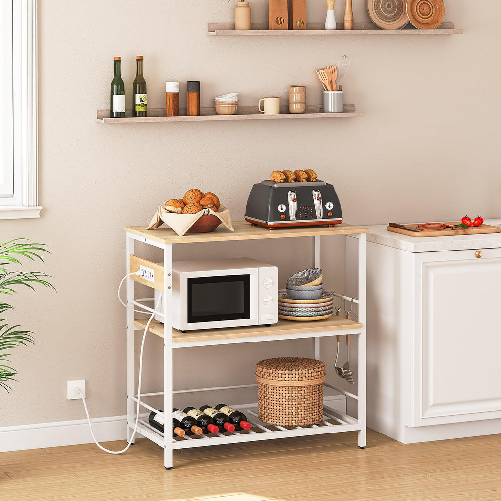 HOOBRO Kitchen Island with Storage, Kitchen Island Table with Power Outlet, 47.2" L 3 Tier Kitchen Counter and Microwave Stand, for Home, Kitchen and Dining Room, Rustic Brown and Black BF120UZD01