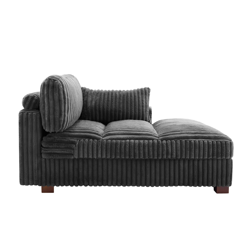 Oversized Corduroy Chaise Lounge Chair with Right Armrest & Cushion, Comfy Upholstered Sleeper Sofa Indoor Recliner Seat Solid Wood Couch w/Washable Cover for Bedroom, Living Room - Orange