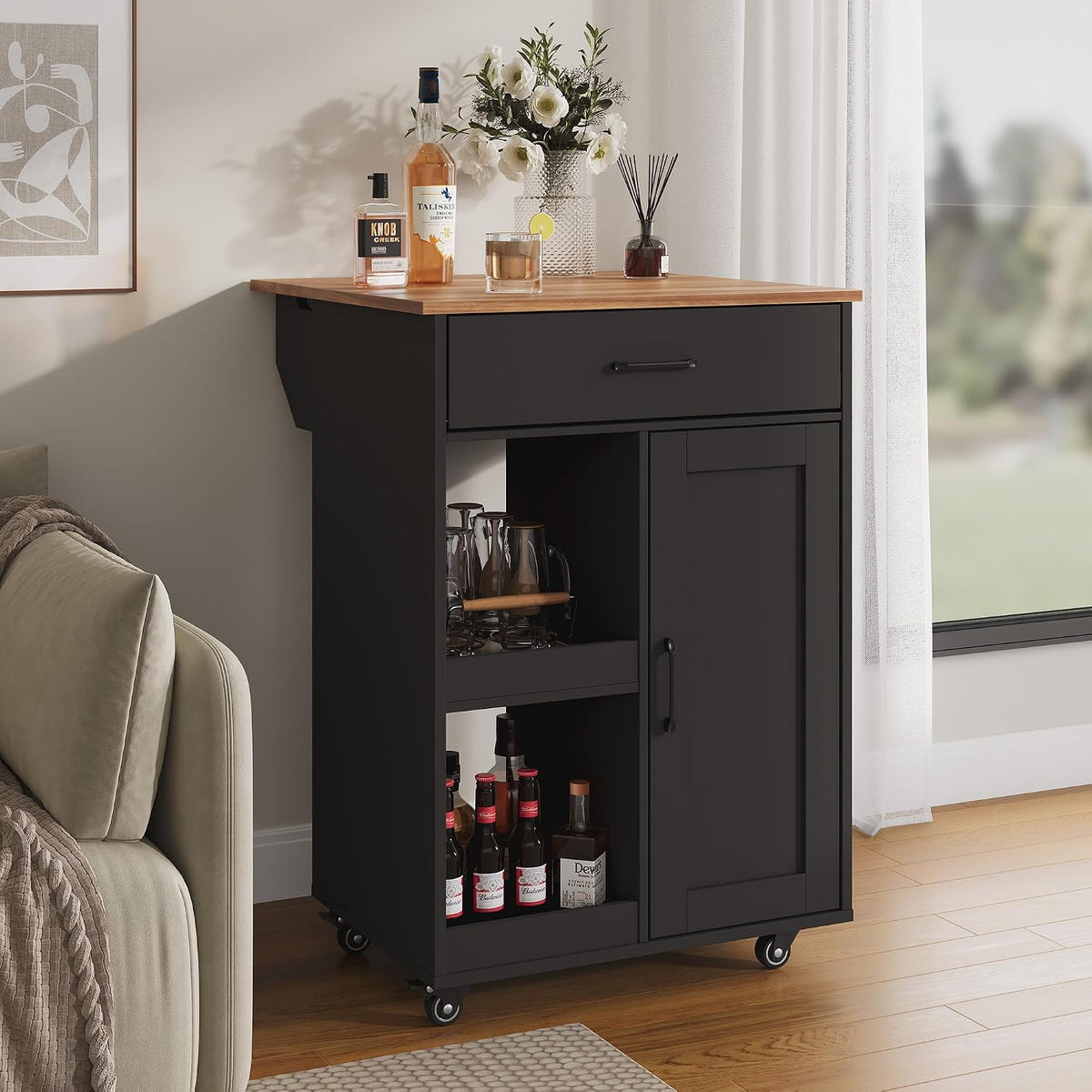 OUTLANE Kitchen Island with Drop Leaf, Rolling Storage Cart on Wheels