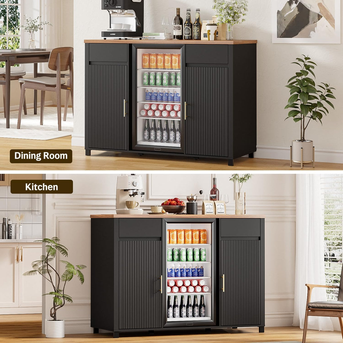 Tornivk 53" Large Coffee Bar Cabinet with Fridge Space, Black