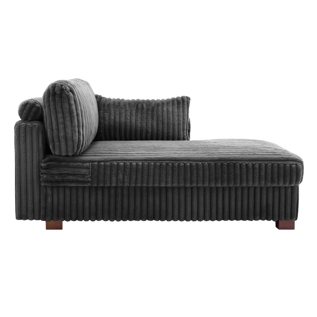 Oversized Corduroy Chaise Lounge Chair with Right Armrest & Cushion, Comfy Upholstered Sleeper Sofa Indoor Recliner Seat Solid Wood Couch w/Washable Cover for Bedroom, Living Room - Orange
