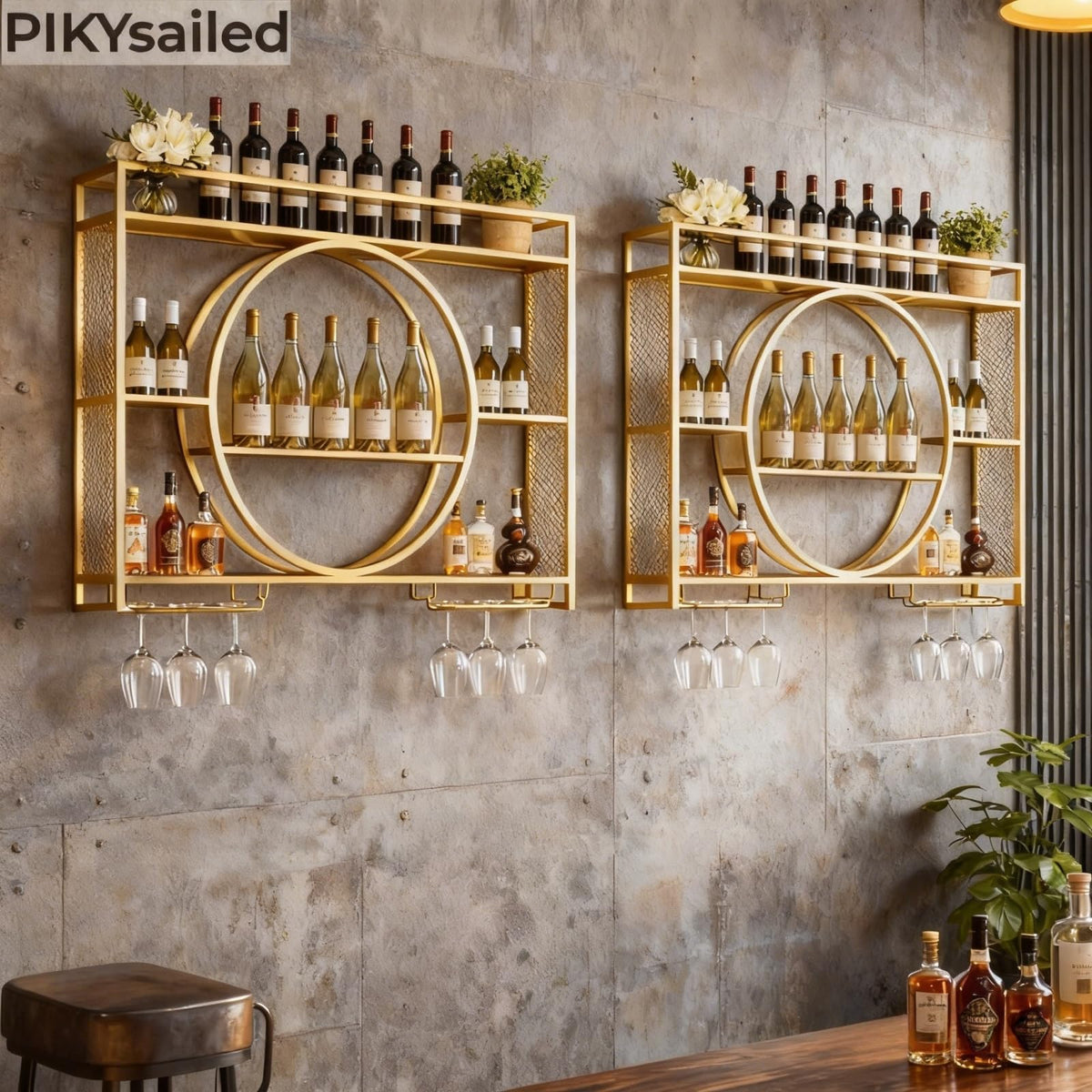 39" Upgrade Metal Wall Mounted Wine Rack, 3-Tier Large Capacity Hanging Bar Shelf, Modern Liquor Wall Shelves for Home & Dining, Gold