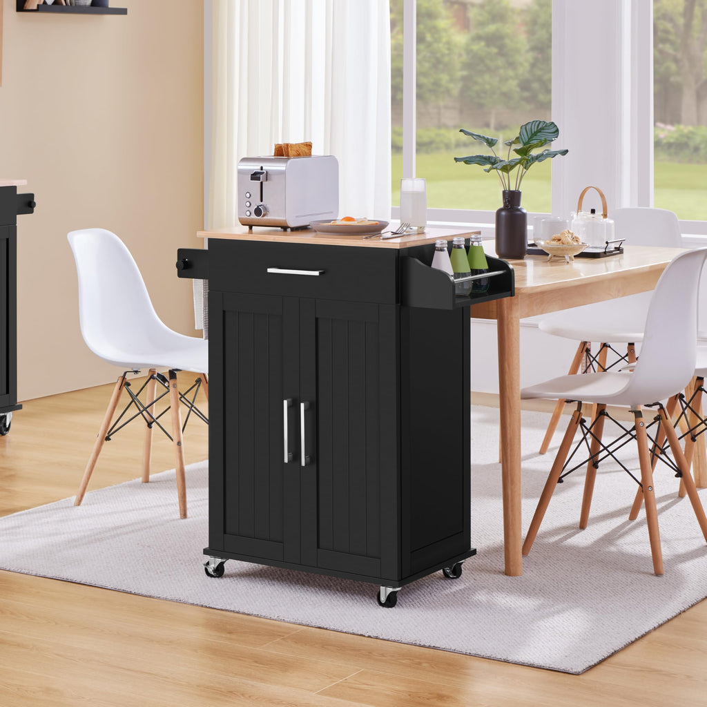 Yaheetech Kitchen Island Cart with Storage, Drop Leaf, Open Shelves, Black