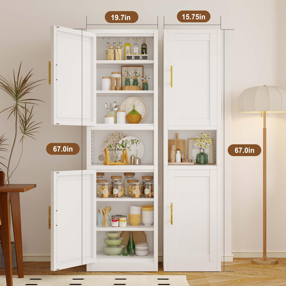 67" Tall Metal Pantry Cabinet, Narrow Freestanding Storage Cabinet, Black