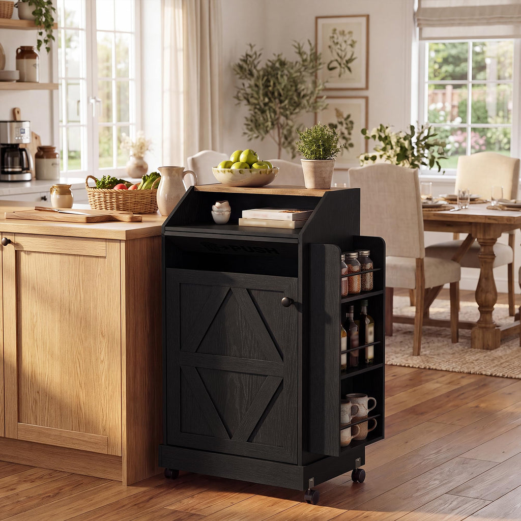 YESHOMY Kitchen Island on Wheels with Trash Cabinet, White & Brown