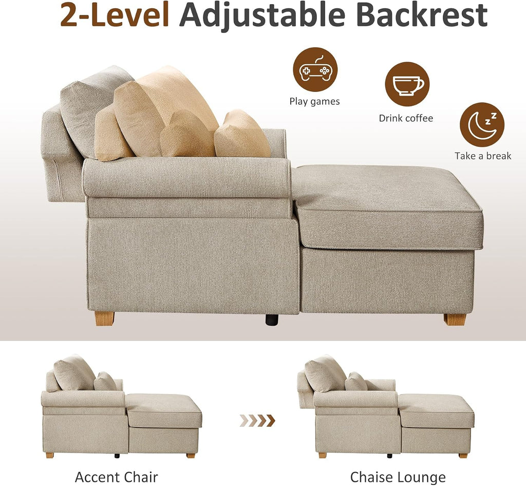63.39" Oversized Chaise Lounge Chair with Storage, Chenille Beige