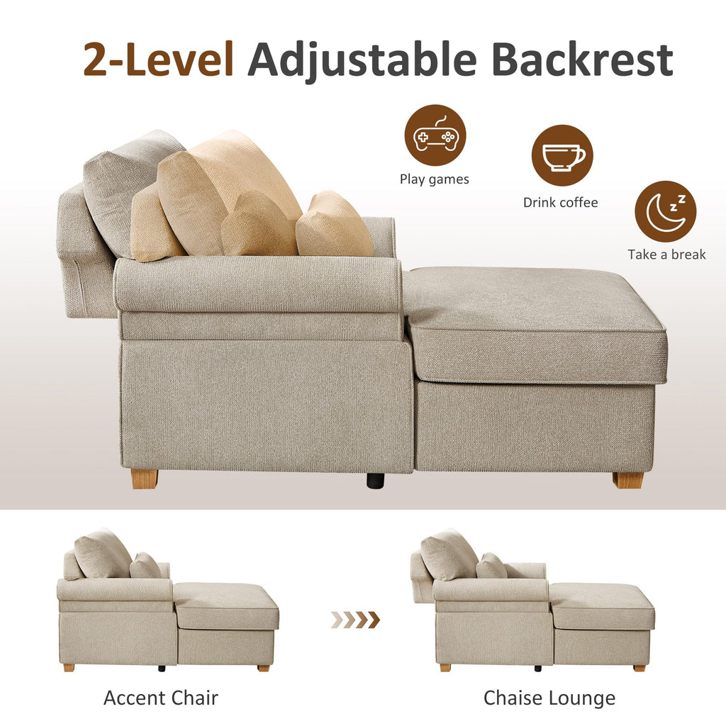 63.39" Oversized Chaise Lounge Chair with Storage, Chenille Beige