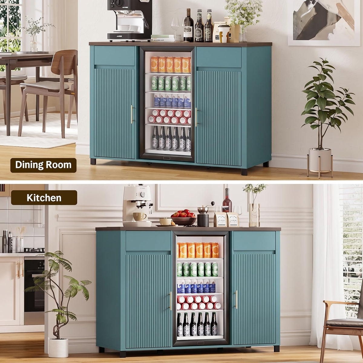 Tornivk 53" Large Coffee Bar Cabinet with Fridge Space, Black