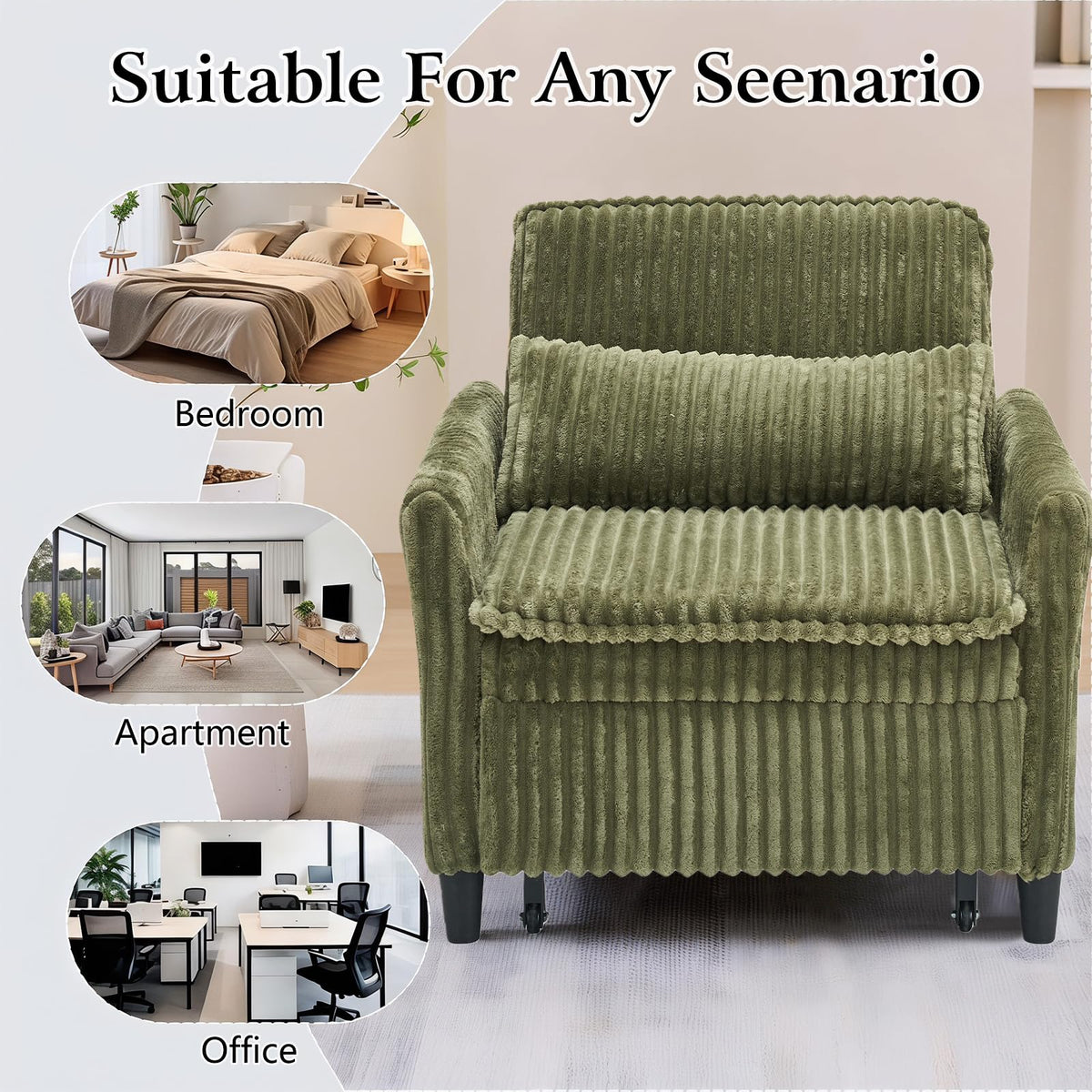 32" Convertible Sofa Chair Bed, 3âinâ1 Pullâout Sleeper Chair with Corduroy Fabric, Adjustable Backrest & Side Storage Pockets, SpaceâSaving Design for Living Room, Apartment, Bedroom (Yellow)