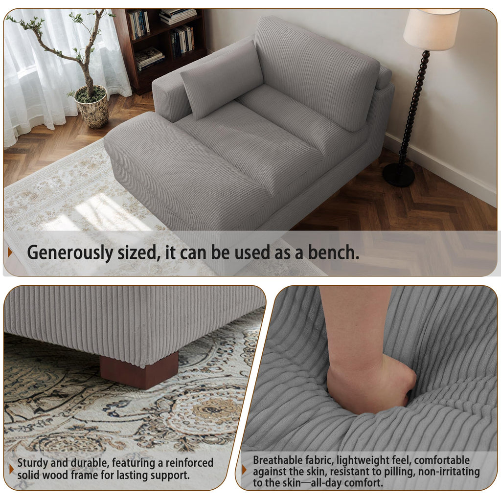 Oversized Corduroy Chaise Lounge Chair with Right Armrest & Cushion, Comfy Upholstered Sleeper Sofa Indoor Recliner Seat Solid Wood Couch w/Washable Cover for Bedroom, Living Room - Orange