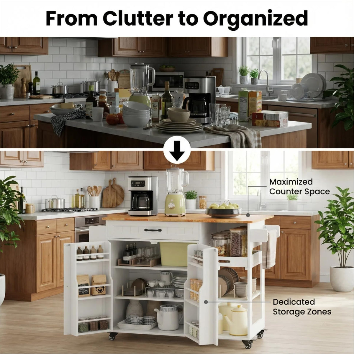 Gizoon 41.7" W Kitchen Island with Storage, Kitchen Island with Drop Leaf