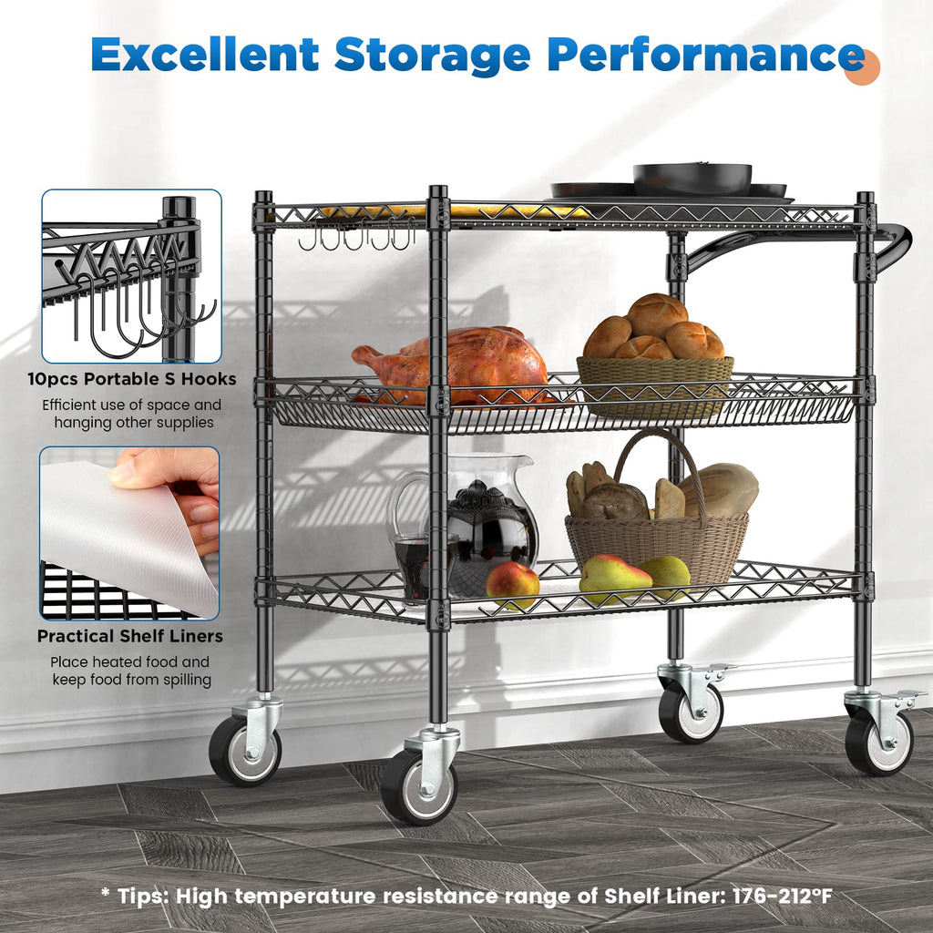 Leteuke 3 Tier Rolling Carts with Wheels, Heavy Duty Rolling Utility Cart