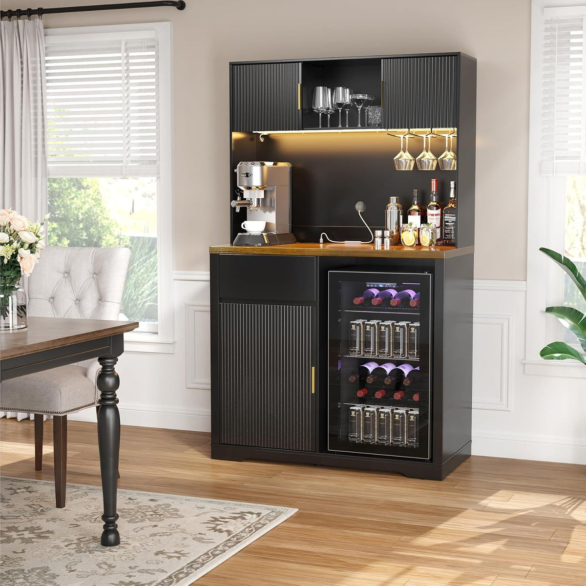 GDLF 72" Tall Coffee Bar Cabinet with Fridge Space, Fluted Liquor Home Bar