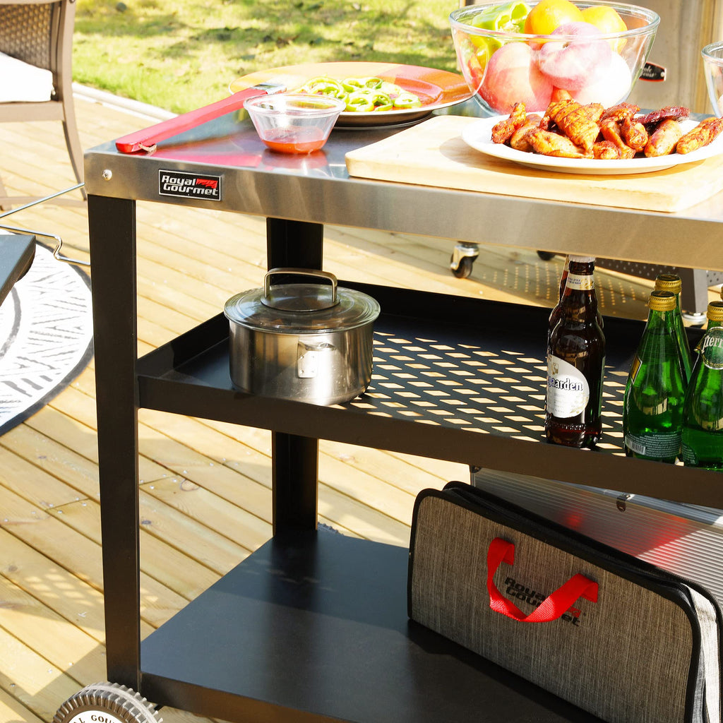 Royal Gourmet PC4401B 3-Tier Dining Cart with Wind Guard, Black