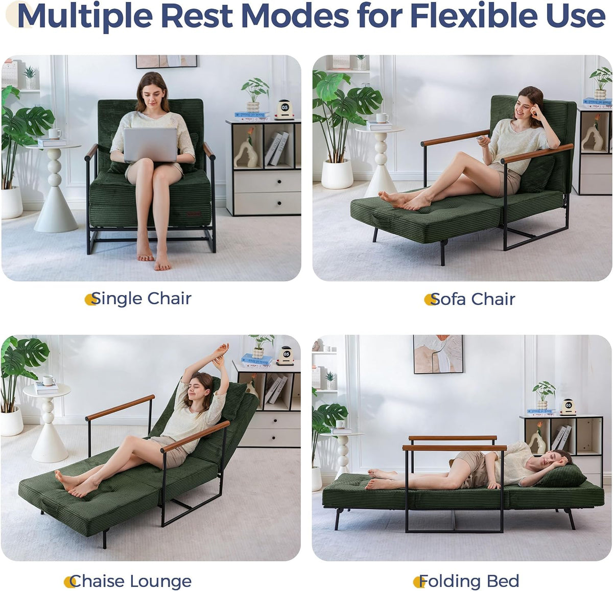 MAXYOYO Chair Bed, Adjustable Sleeper Chair, Single Sofa Bed with Frame