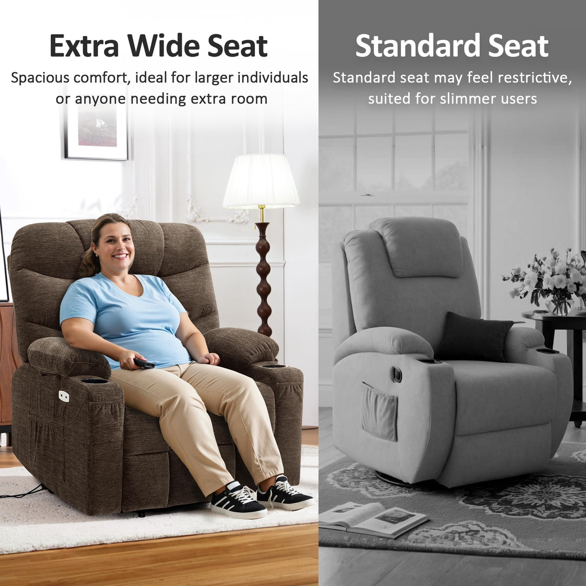 MCombo Power Lift Recliner for Elderly, Fabric 7287 (Light Grey, Medium)