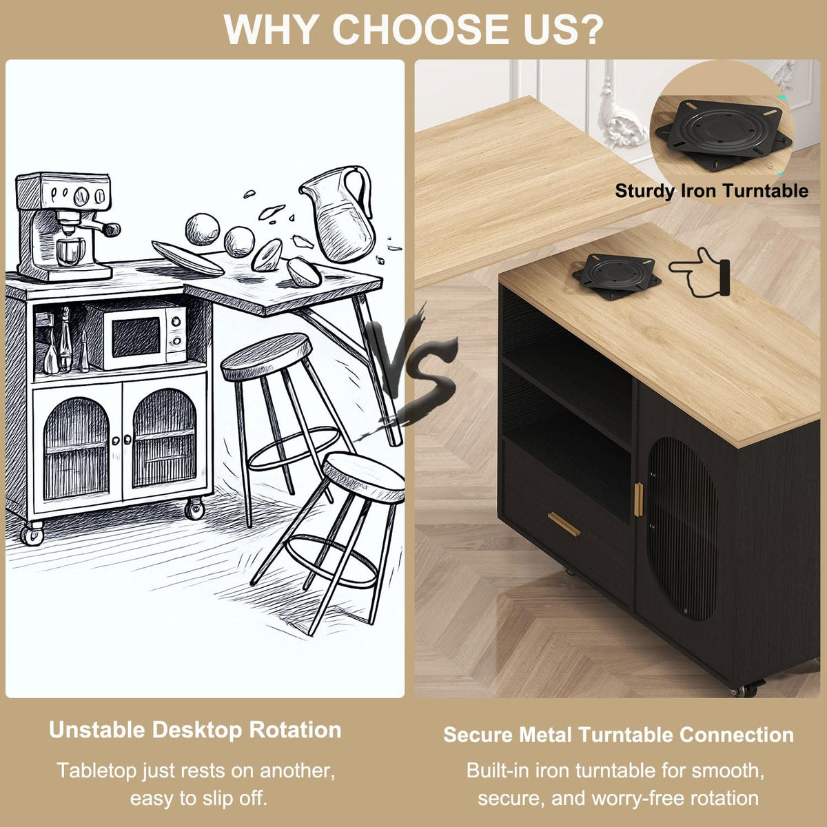 HSH 72â Rolling Kitchen Island with Seating & Storage on Wheels, White Oak