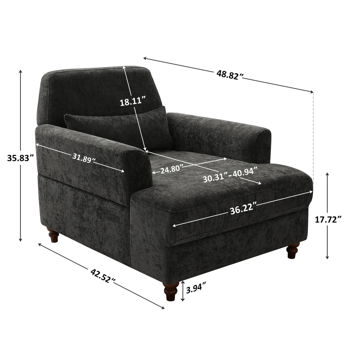 Oversized Chaise Lounge Chair with Adjustable Backrest, Polyester White