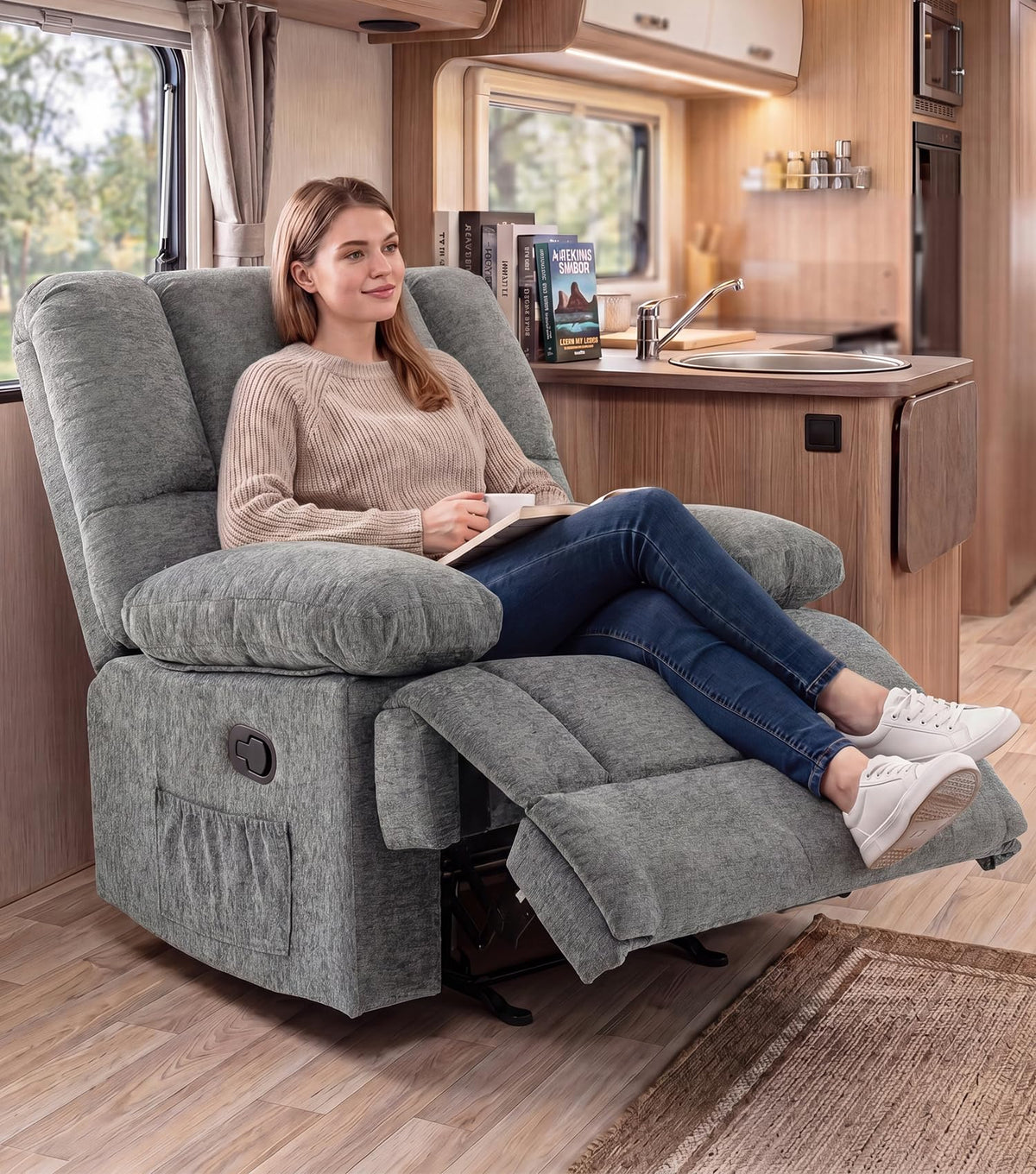 WILLOVE 41" Oversized Rocker Recliner Chair, Rocking Recliners Overstuffed Soft Big Man Manual Recliner, Extra Large Chenille Living Room Chair 350 LBS Capacity, Grey, L