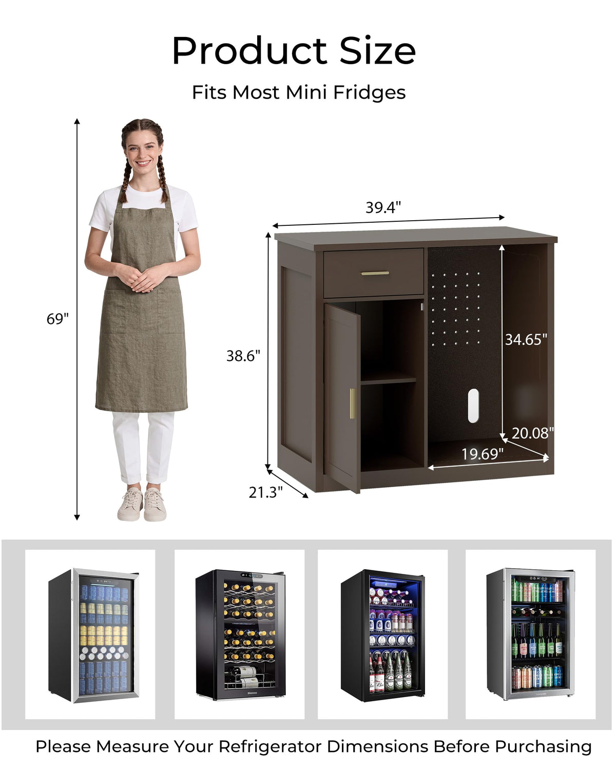 Mini Fridge Cabinet, Coffee Bar Cabinet with Fridge Space (Not Included)