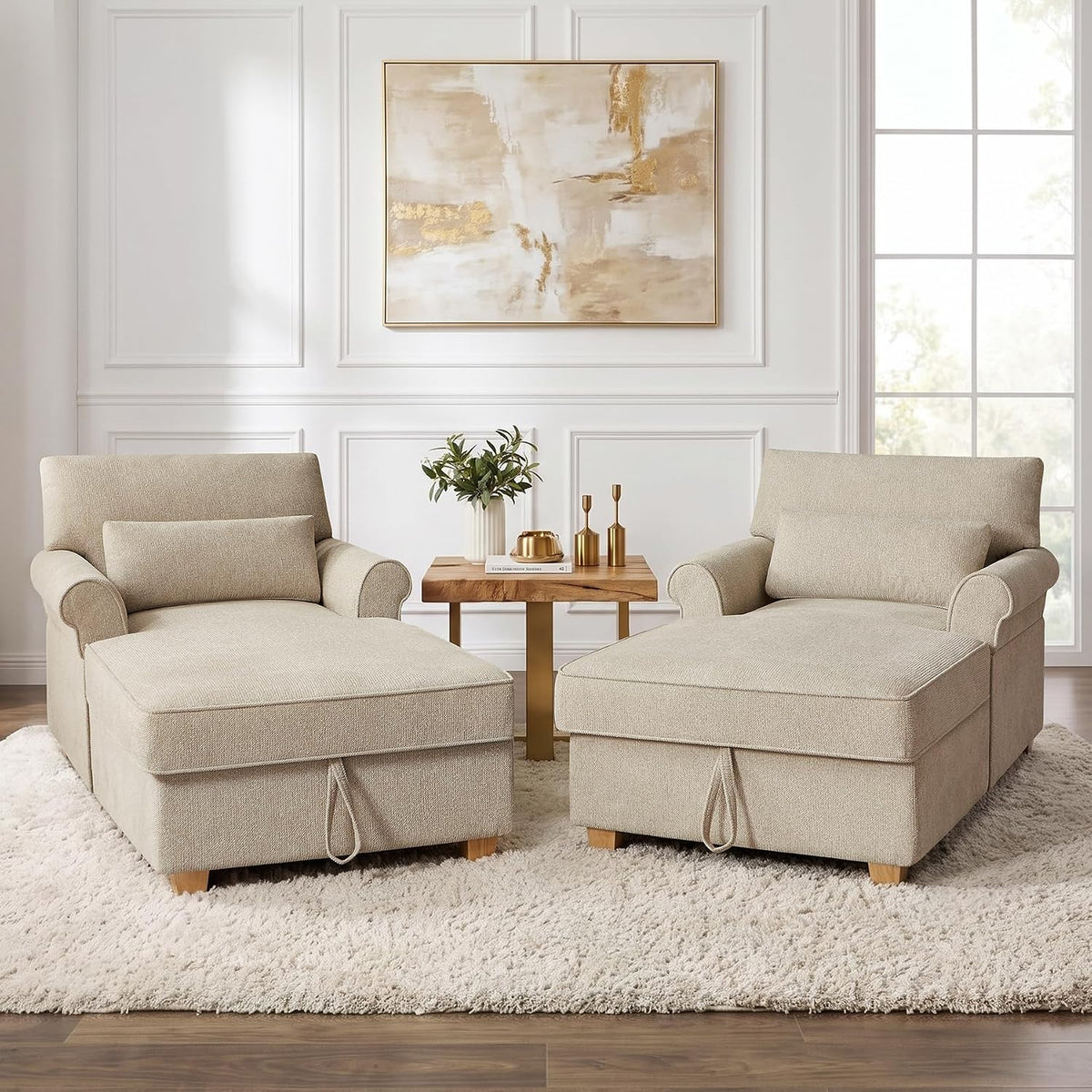 63.39" Oversized Chaise Lounge Chair with Storage, Chenille Beige
