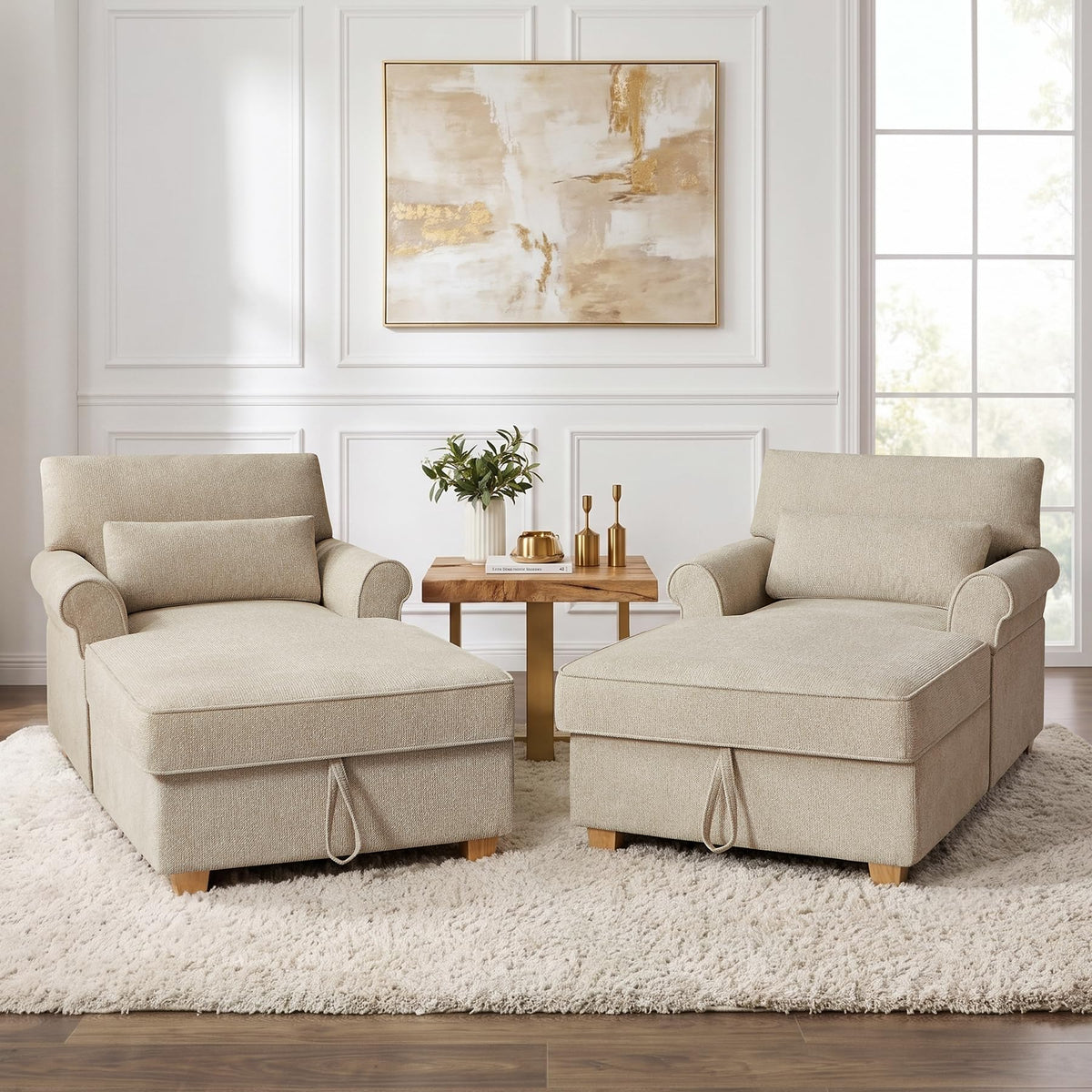63.39" Oversized Chaise Lounge Chair with Storage, Chenille Beige
