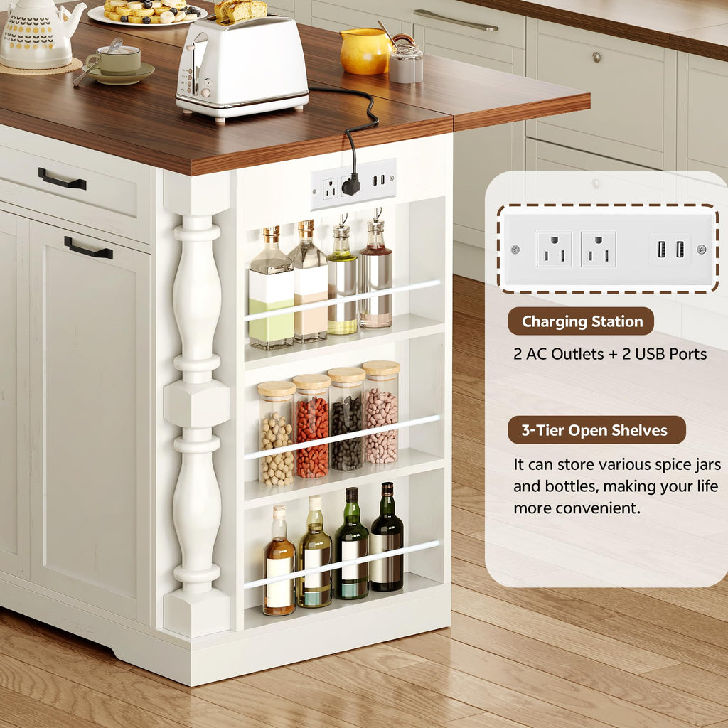 Island Table for Kitchen,48" Rolling Kitchen Island with Drop Leaf