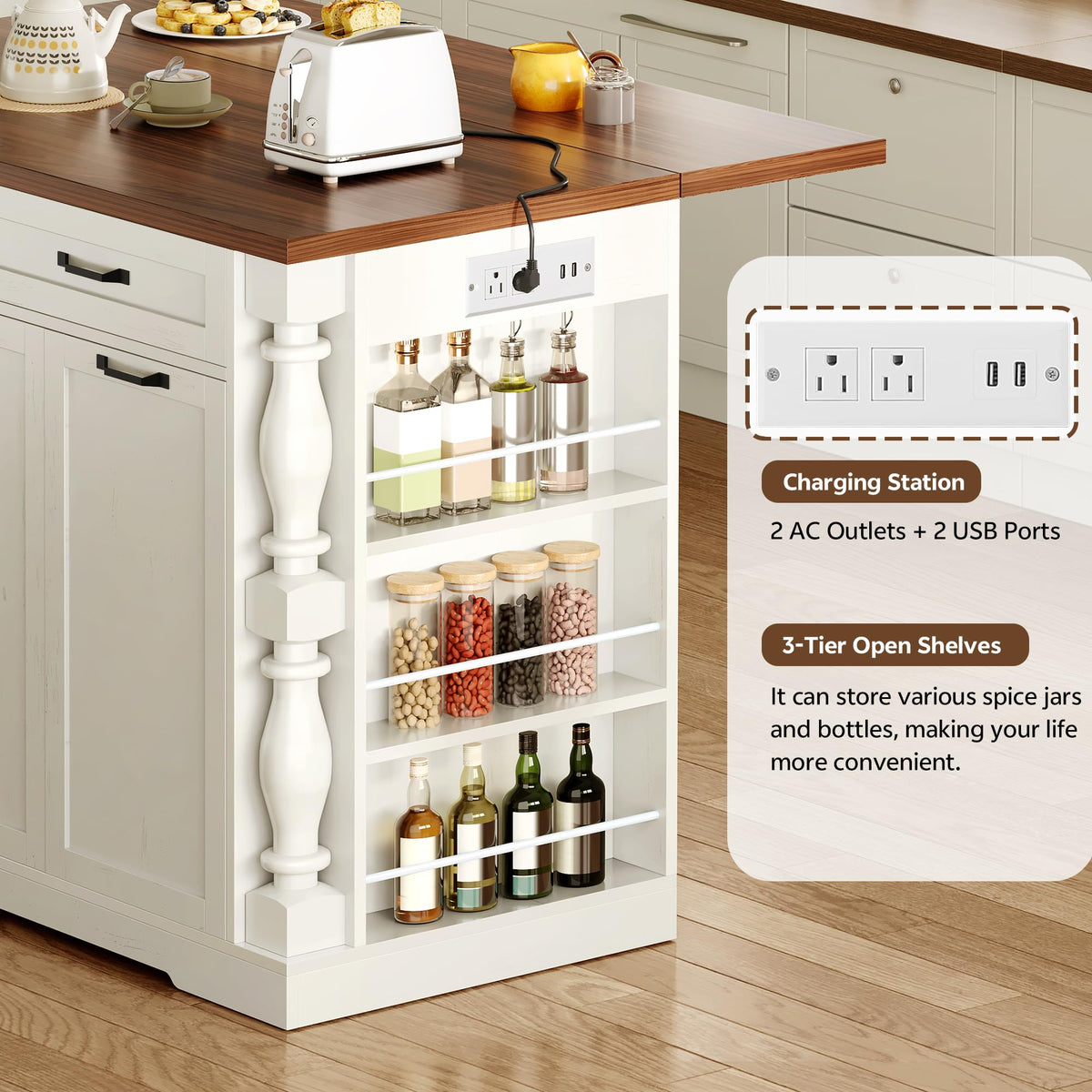 Island Table for Kitchen,48" Rolling Kitchen Island with Drop Leaf