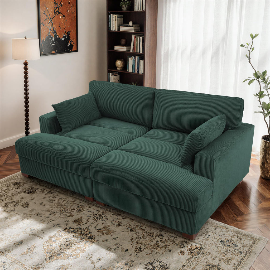 Oversized Corduroy Chaise Lounge Chair with Right Armrest & Cushion, Comfy Upholstered Sleeper Sofa Indoor Recliner Seat Solid Wood Couch w/Washable Cover for Bedroom, Living Room - Orange
