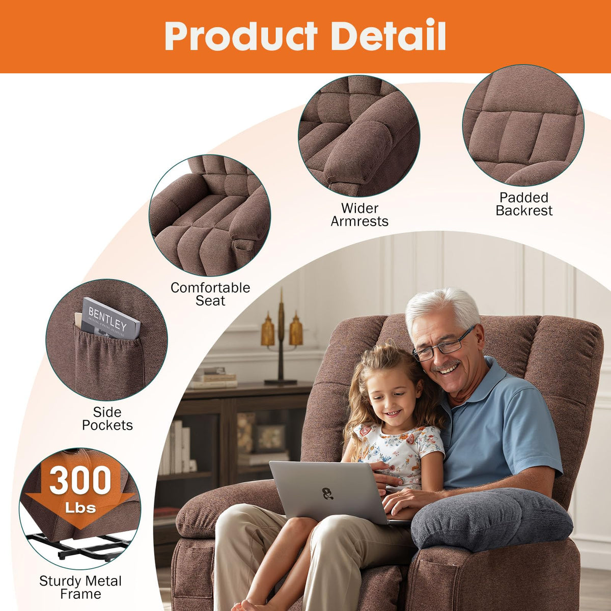 Sweetcrispy Recliner Chair PU Leather Recliner Sofa No Massage, Home Theater Seating with Lumbar Support, Adjustable Push Back Overstuffed High-Density Sponge Reclining for Living Room, Black