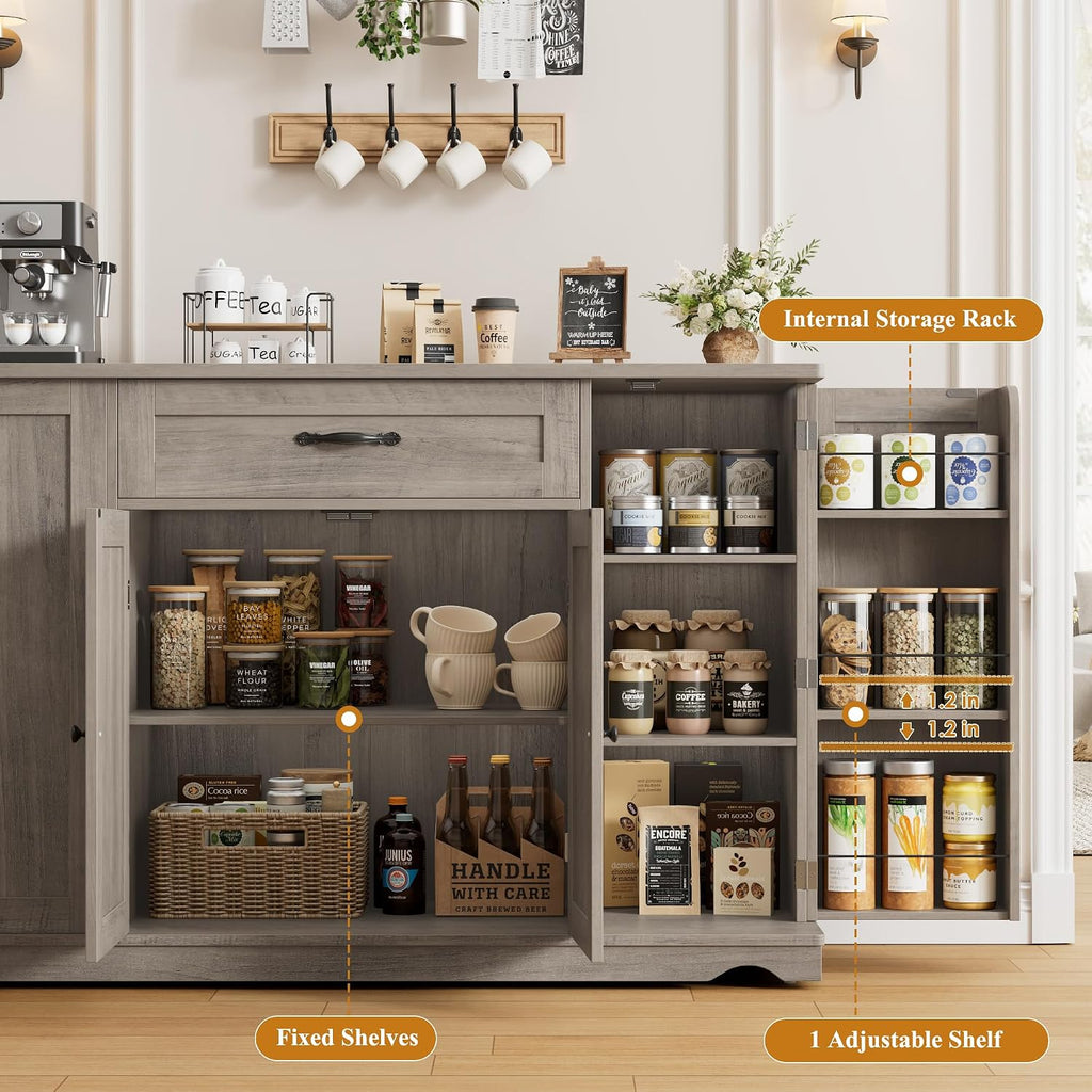 HOSTACK Kitchen Island Cart with Storage, Rolling Island Table, Ash Gray