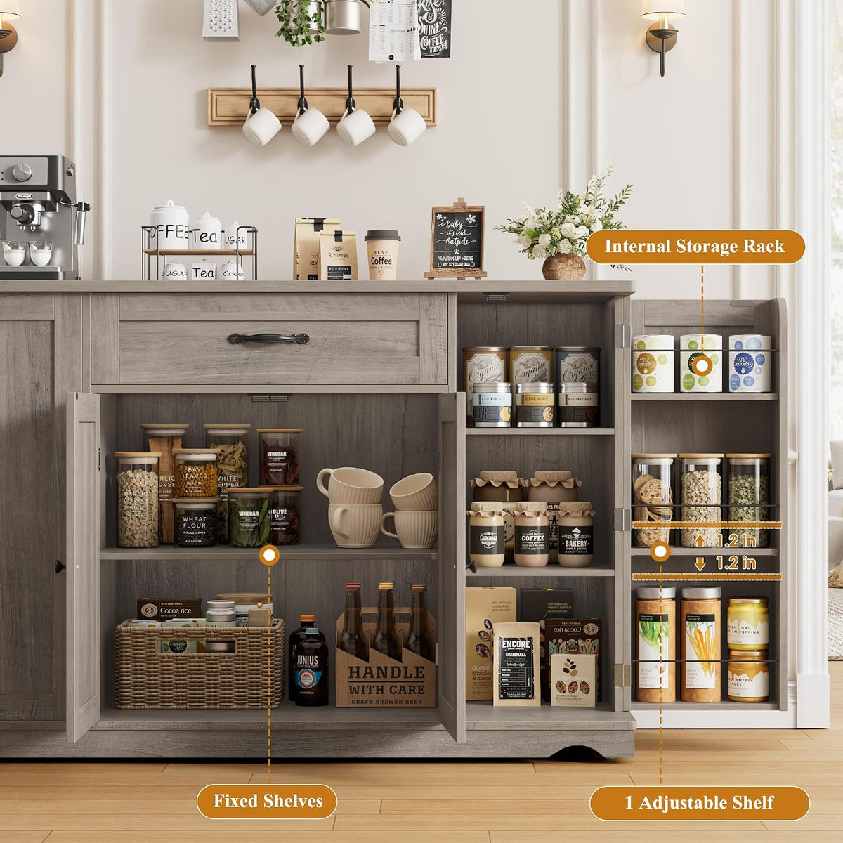 HOSTACK Kitchen Island Cart with Storage, Rolling Island Table, Ash Gray