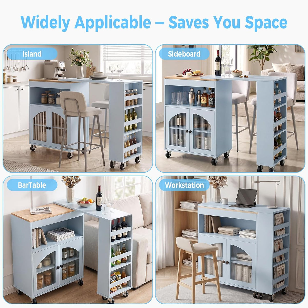 Rolling Kitchen Island with 360Â° Swivel Dining Table 71"-39" Extendable