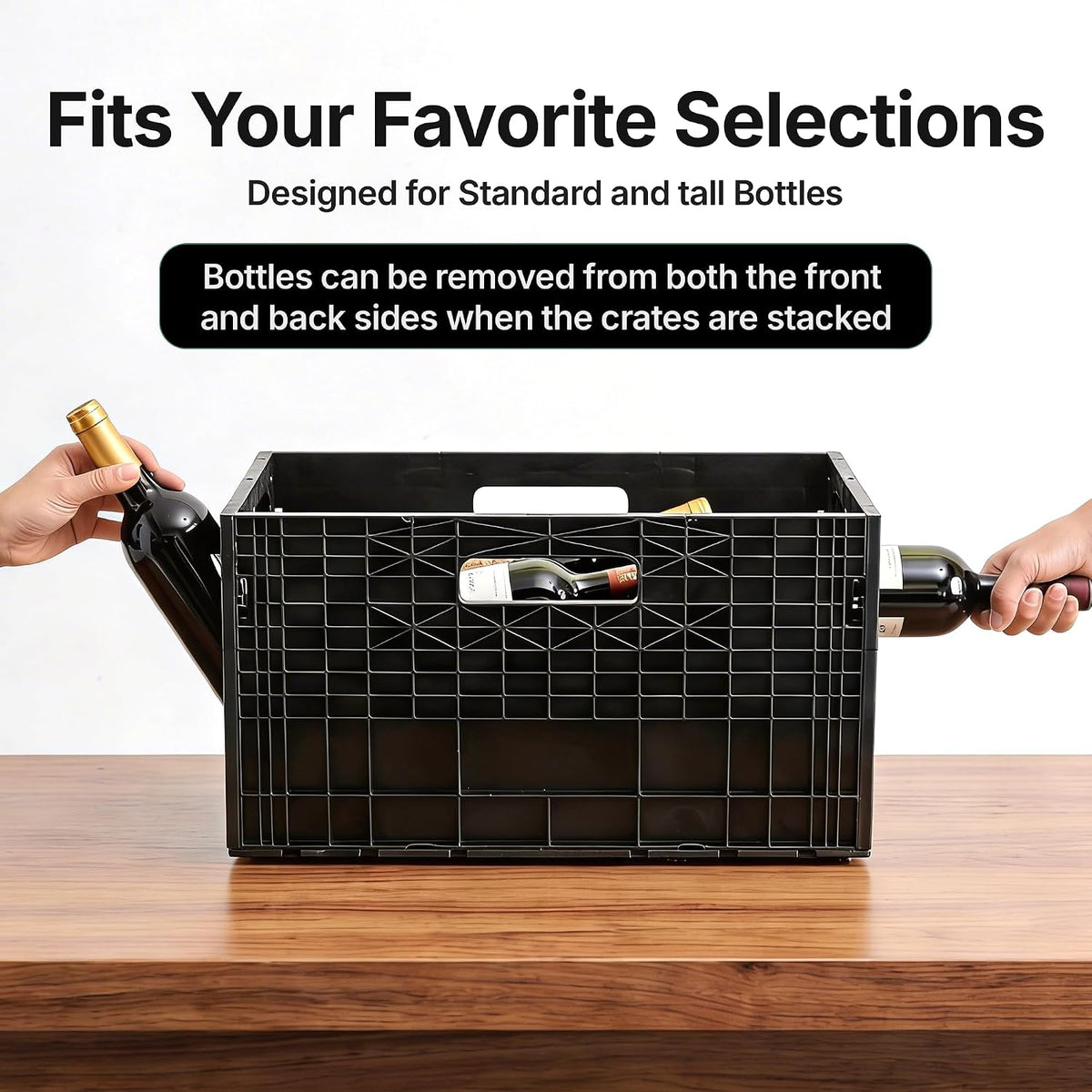 Stackable Wine Rack for Cabinet,12-Bottle Crate, Set of 6, Black