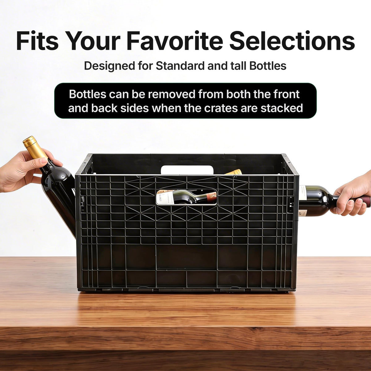 Stackable Wine Rack for Cabinet,12-Bottle Crate, Set of 6, Black
