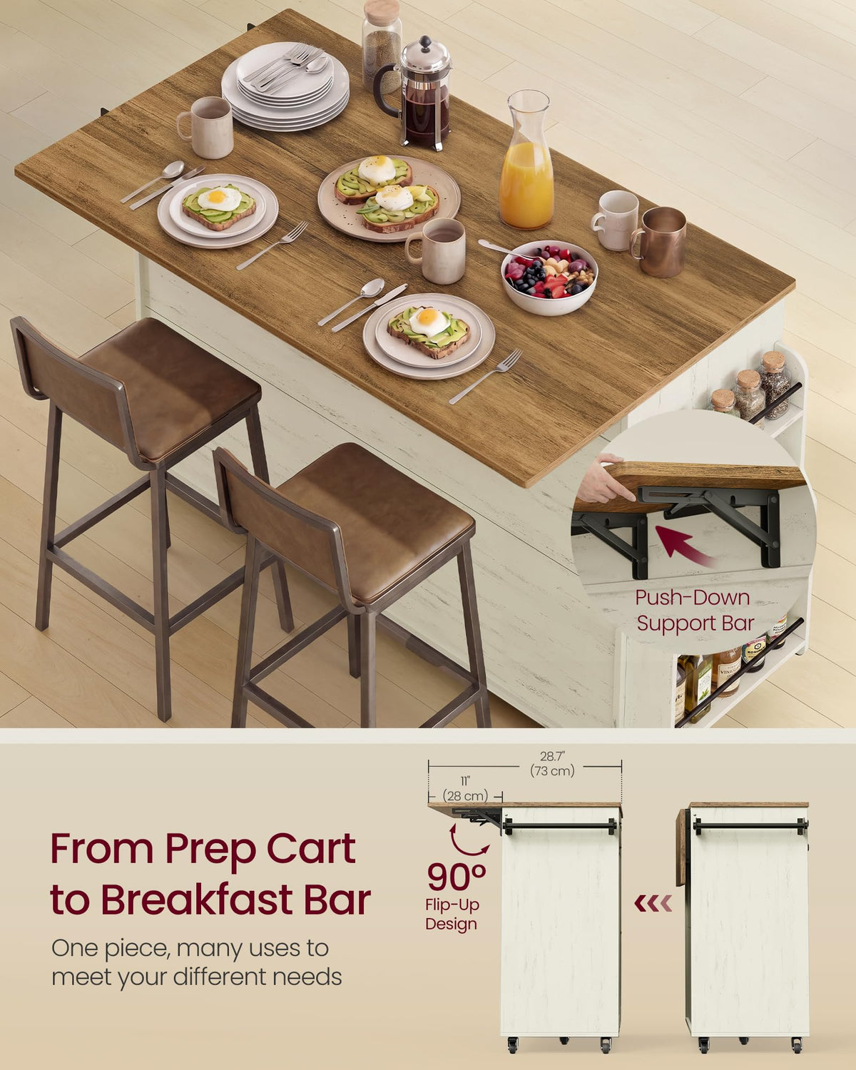 VASAGLE Mobile Kitchen Island with 2 Doors, 2 Drawers