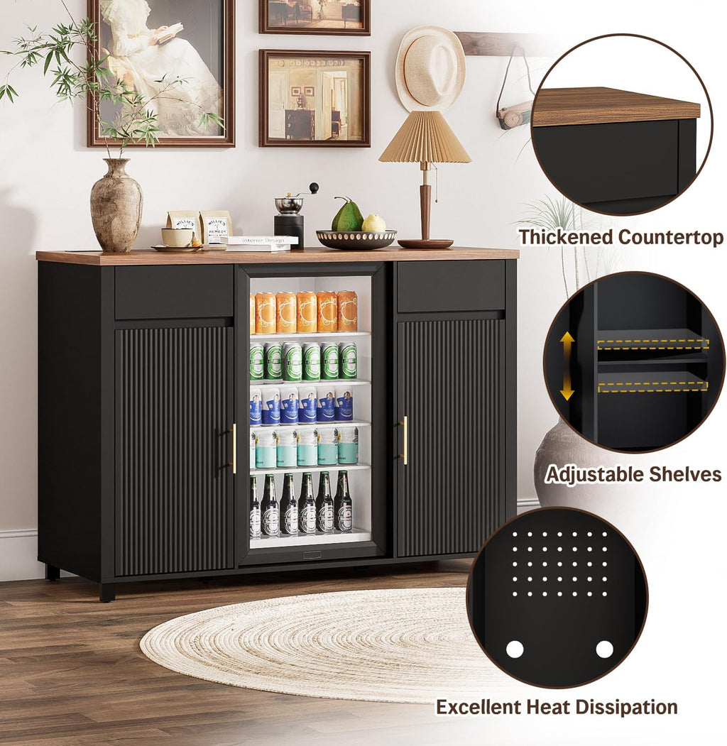 Tornivk 53" Large Coffee Bar Cabinet with Fridge Space, Black