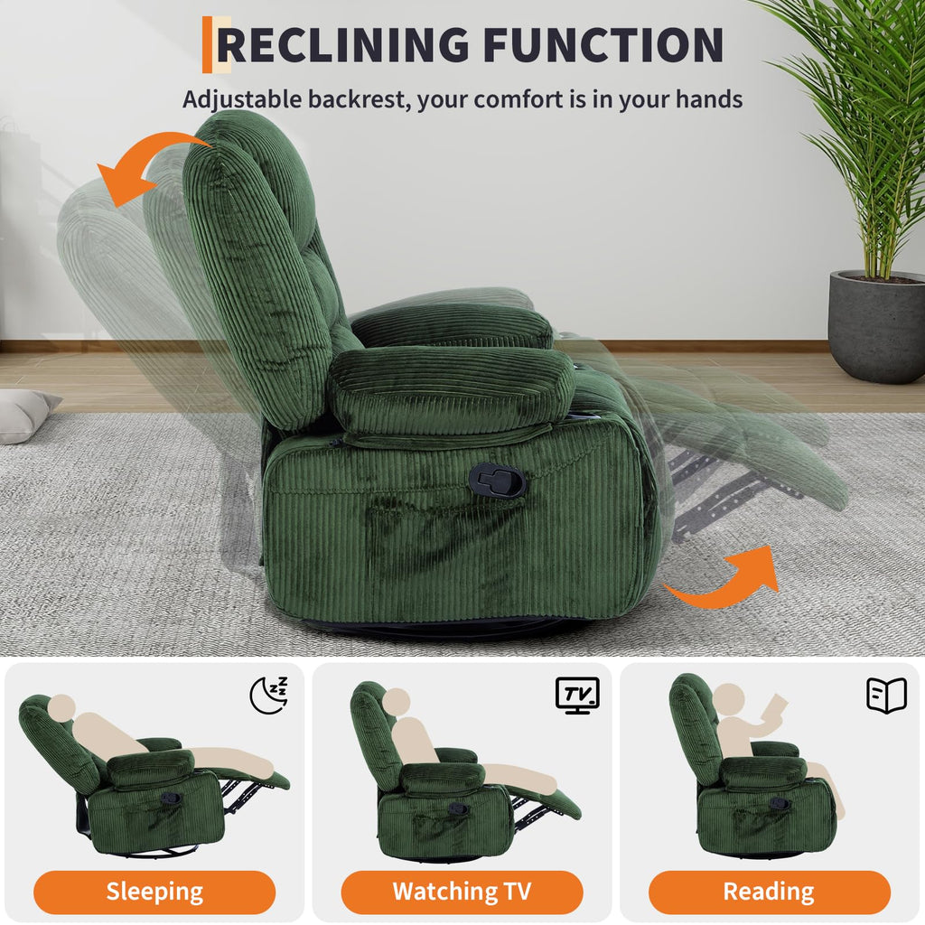 Garvee Oversized Recliner Chair,Extra Wide 360Â° Swivel Rocker Massage Heat