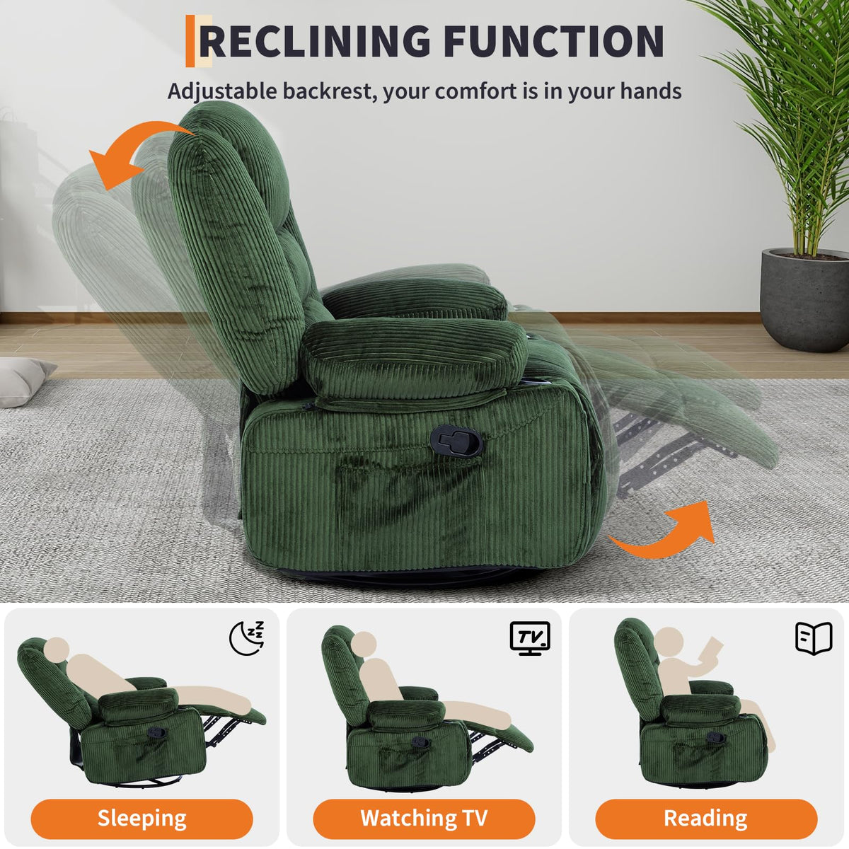 Garvee Oversized Recliner Chair,Extra Wide 360Â° Swivel Rocker Massage Heat