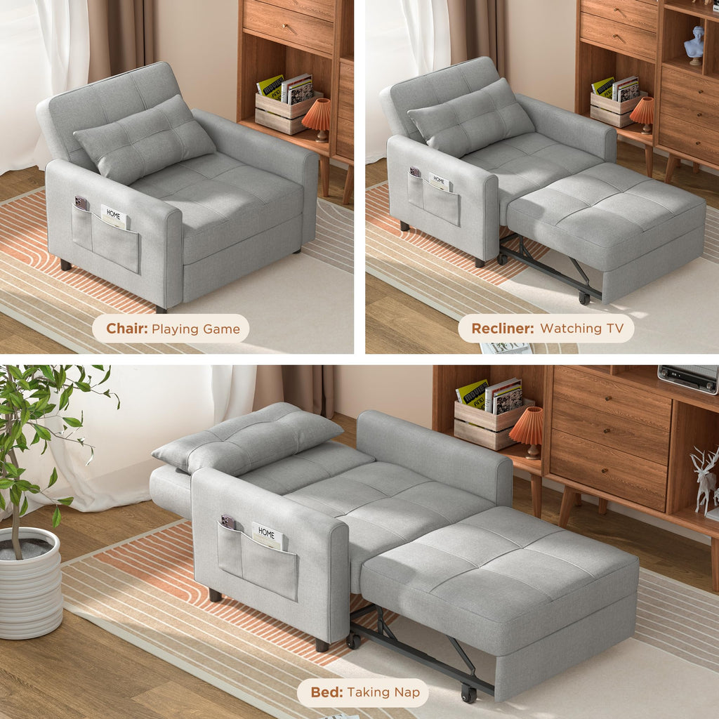 Aiho 3-in-1 Sleeper Chair Bed Convertible Sofa, Dark Gray