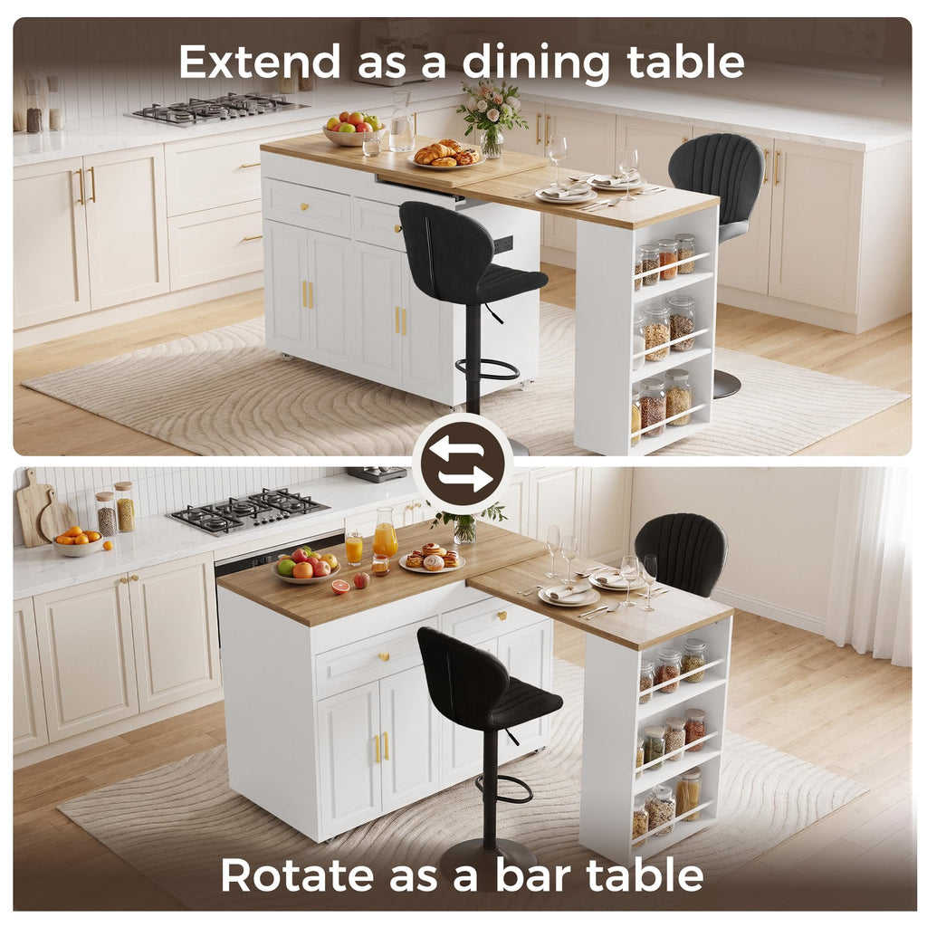 3-in-1 Extendable Kitchen Island with Extendable and Swivel Dining Table