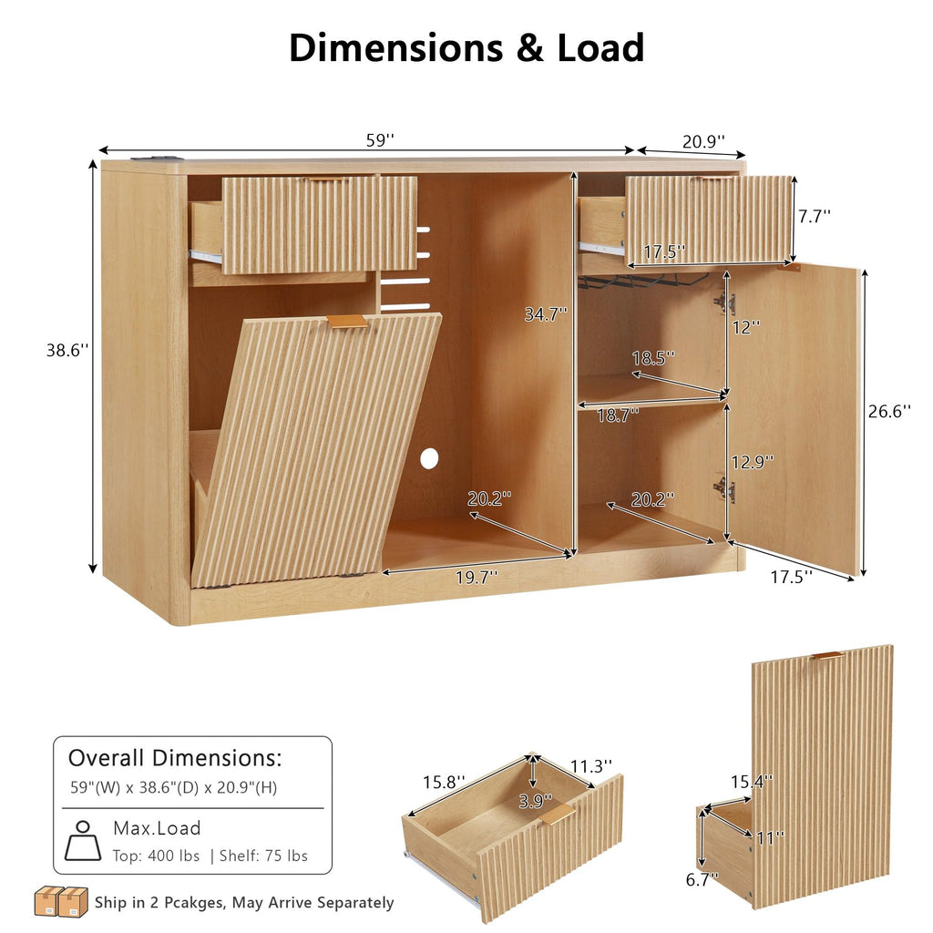 39.4" Coffee Bar Cupboard with Fridge Spaceï¼Natural Oak-ws