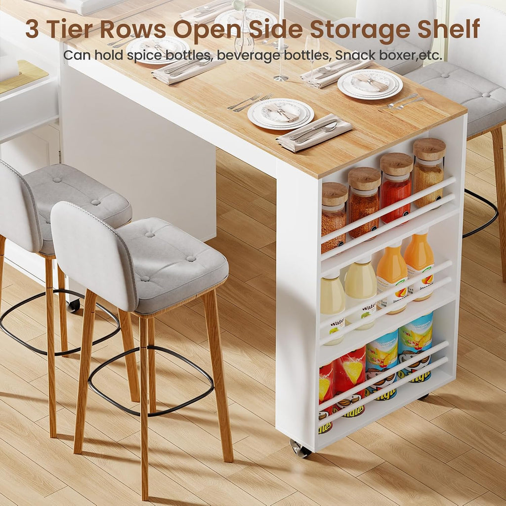 Expandable Kitchen Island with Storage Drawer and Wheels, White