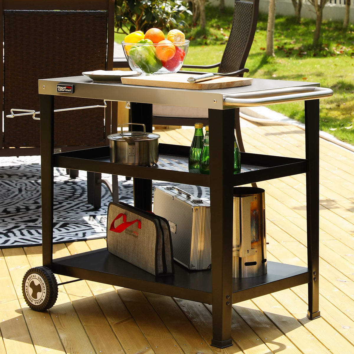 Royal Gourmet PC4401B 3-Tier Dining Cart with Wind Guard, Black