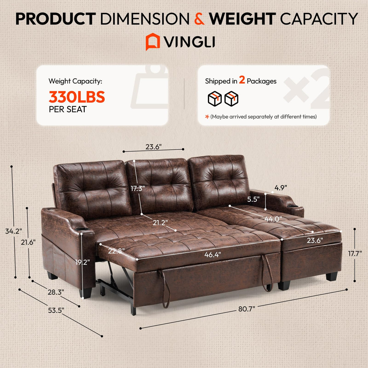VINGLI Convertible Sleeper Chair Bed, Pull Out Sofa Couch for Living Room