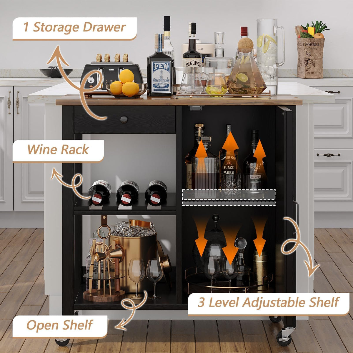 Small Kitchen Island Cart on Wheels with 31.4'' Wood Tabletop, White