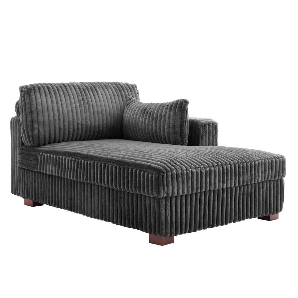 Oversized Corduroy Chaise Lounge Chair with Right Armrest & Cushion, Comfy Upholstered Sleeper Sofa Indoor Recliner Seat Solid Wood Couch w/Washable Cover for Bedroom, Living Room - Orange